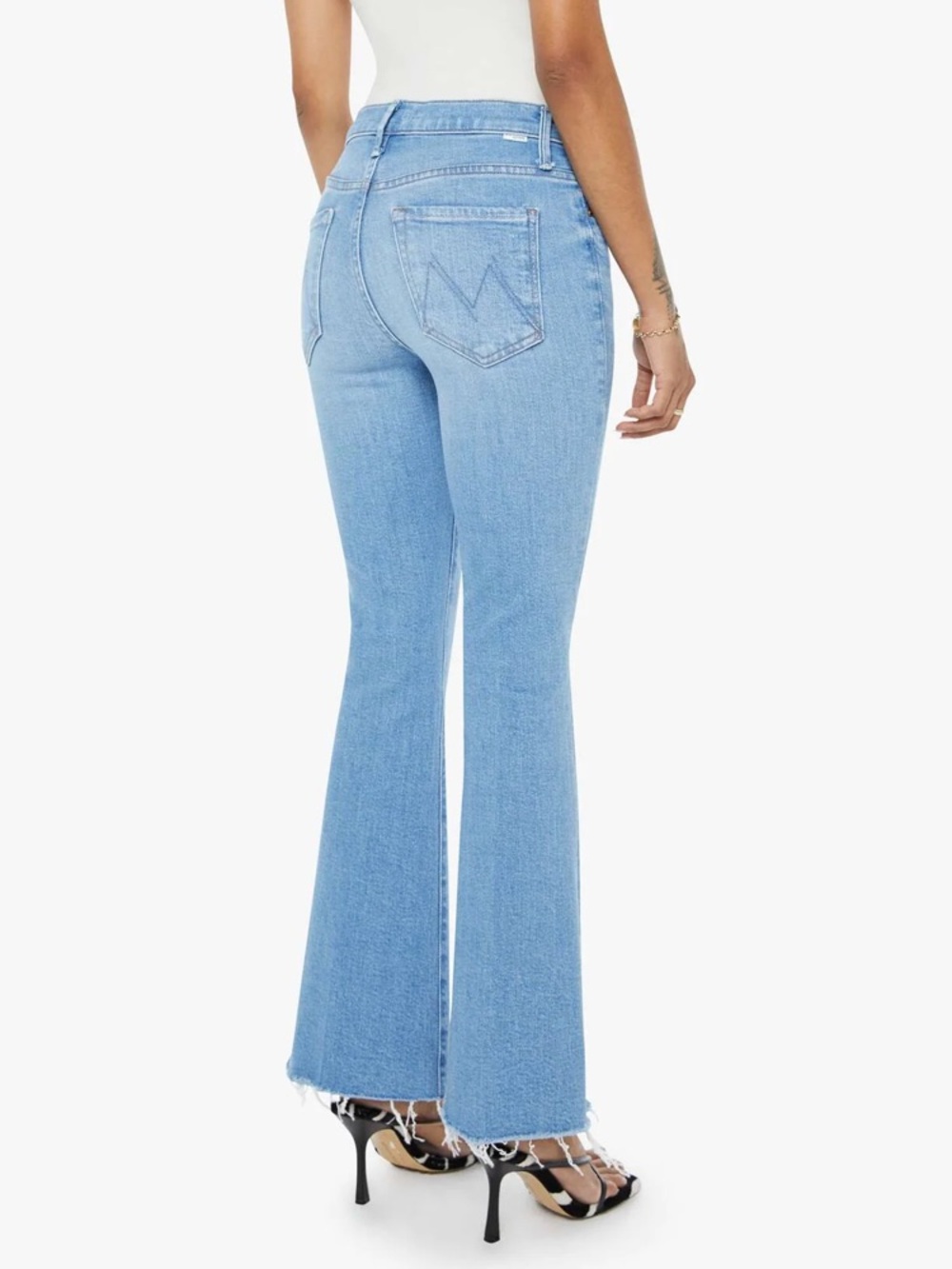 Mother Lil Weekender Fray Mid-Rise Flare Petite Jeans in Lt. Blue - Size 25P NWT